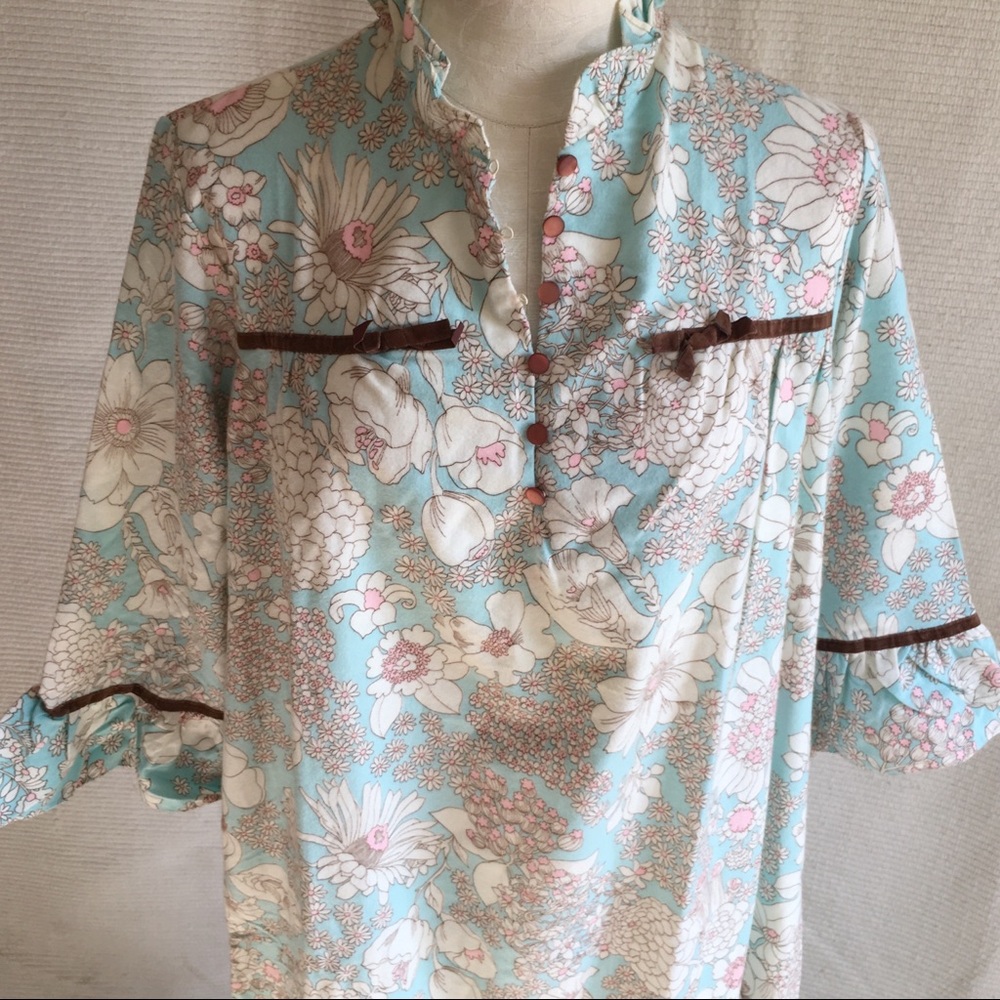 Vintage 70s Flower Power Print Cotton Prairie Gown - Picture 3 of 8